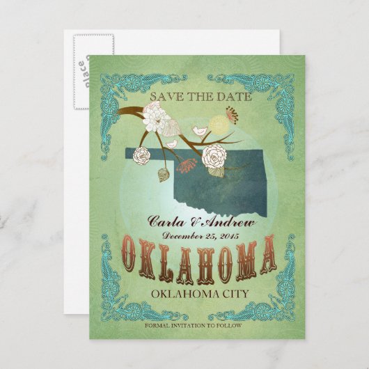 Sla de datum op - Oklahoma kaart met prachtige vog (Voorkant / Achterkant)