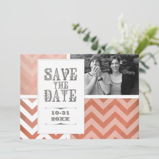 Sla de datum op - Ombre Chevron Stripe Zig Zag Fot Kaart (Staand voorkant)