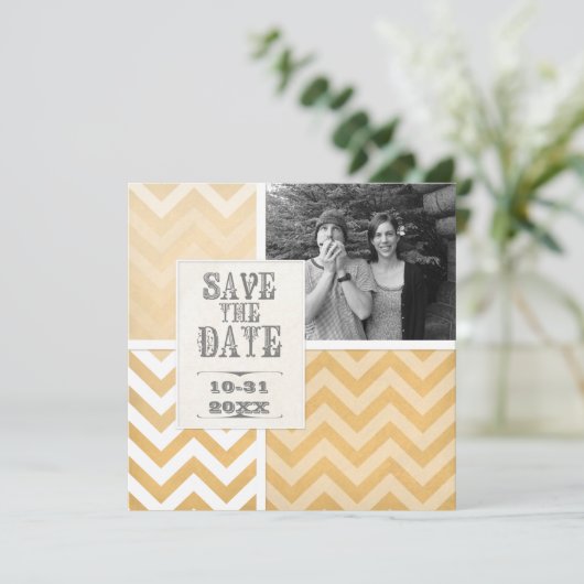 Sla de datum op - Ombre Chevron Stripe Zig Zag Fot Kaart (Staand voorkant)