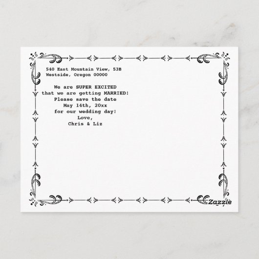 Sla de datum op Ons Adventure Wedding Verloving Briefkaart (Achterkant)