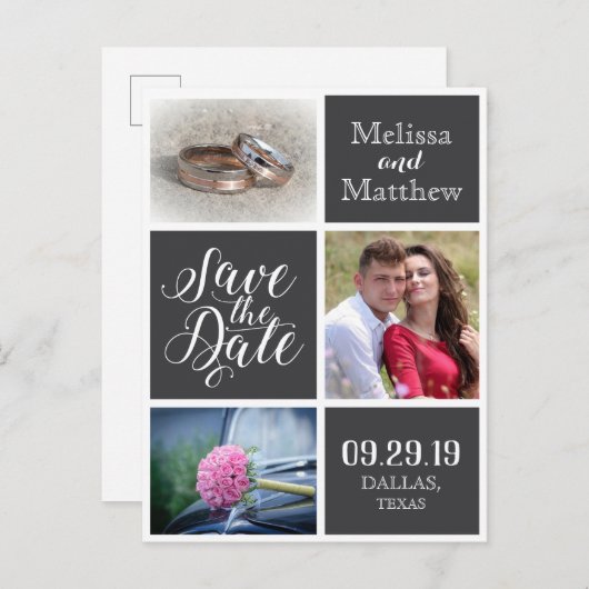 Sla de datum op, ontwerp van de huwelijksuitnodigi aankondigingskaart (Voorkant / Achterkant)