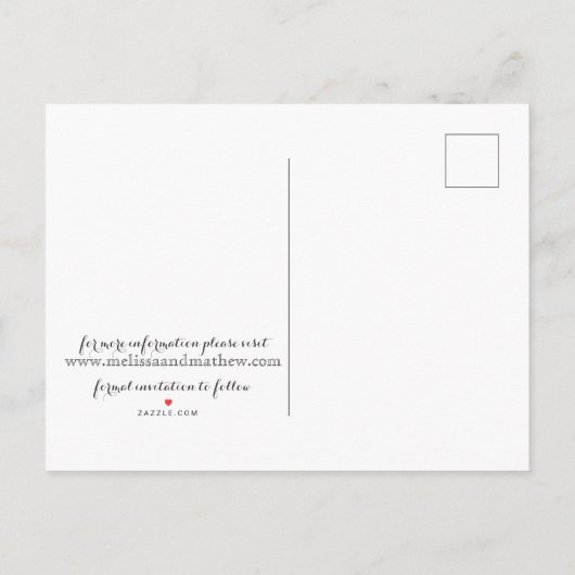 Sla de datum op, ontwerp van de huwelijksuitnodigi aankondigingskaart (Achterkant)