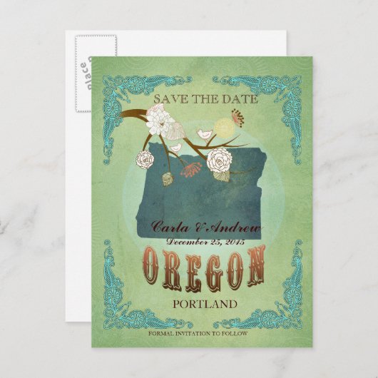 Sla de datum op - Oregon kaart met mooie vogels (Voorkant / Achterkant)