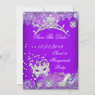 Sla de datum op Paarse Sweet Sixteen 16 Masquerade Save The Date