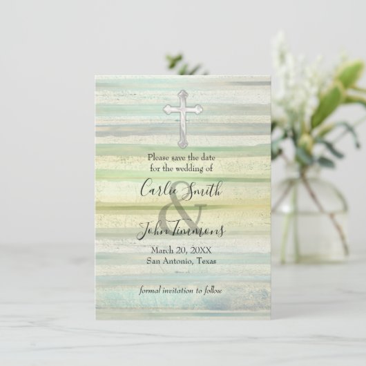 Sla de datum op Parelkleurige Cross Soft Cool Colo Save The Date (Staand voorkant)