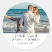 Sla de datum op Personaliseer foto & namen Ronde Sticker (Voorkant)