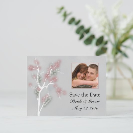 Sla de datum op - Pink Floral Tree Aankondigingskaart (Staand voorkant)