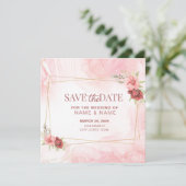 Sla de datum op Pink Gold Floral Invitation Kaart (Staand voorkant)