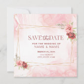 Sla de datum op Pink Gold Floral Invitation Kaart (Voorkant)