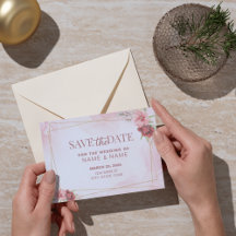 Sla de datum op Pink Gold Floral Invitation