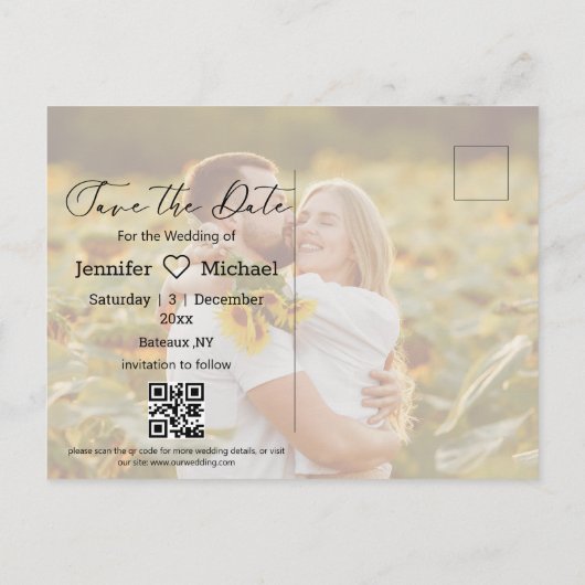Sla de datum op QR Code 2 foto's Modern handschrif Aankondigingskaart (Achterkant)