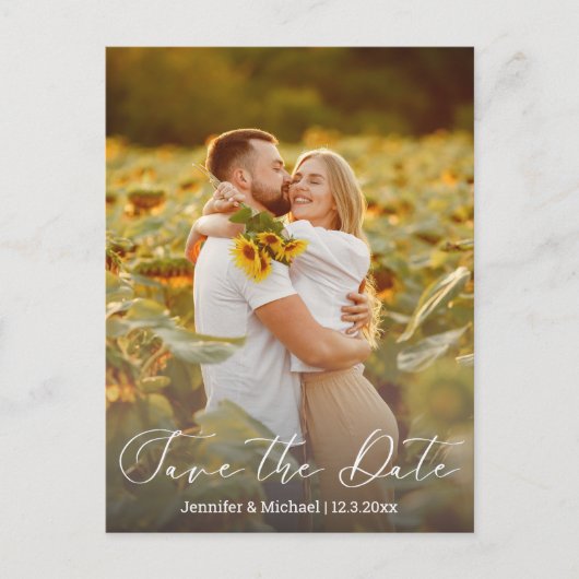 Sla de datum op QR Code 2 foto's Modern handschrif Aankondigingskaart (Voorkant)