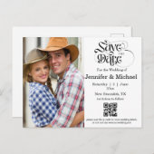 Sla de datum op QR-code Eenvoudige foto bruiloft Aankondigingskaart (Voorkant / Achterkant)