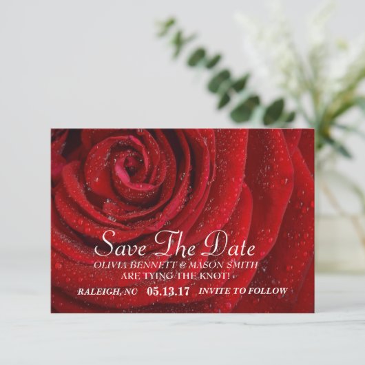 Sla de datum op - Red Rose Floral gestructureerd Save The Date (Staand voorkant)