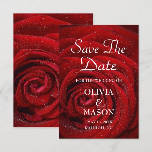 Sla de datum op - Red Rose Textured Save The Date (Voorkant / Achterkant)