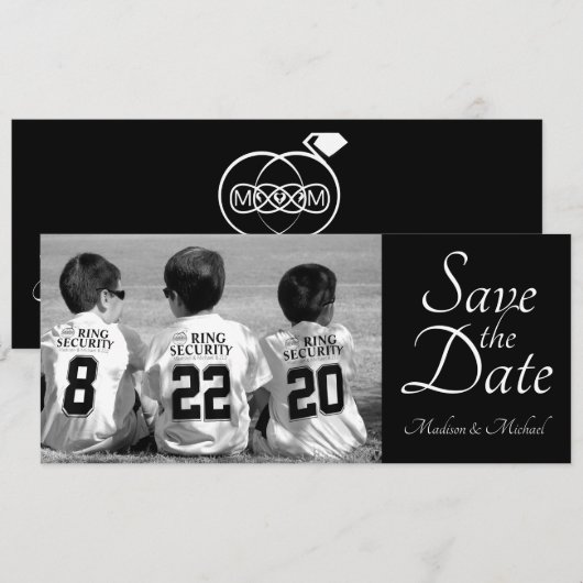 Sla de datum op Ringdrager fotocards Save The Date (Voorkant / Achterkant)