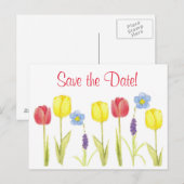 Sla de datum op Rode gele tulpenbloemen Aankondigingskaart (Voorkant / Achterkant)