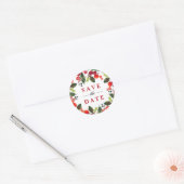 Sla de datum op Rode Kerstgroenbladerkrans Ronde Sticker (Envelop)