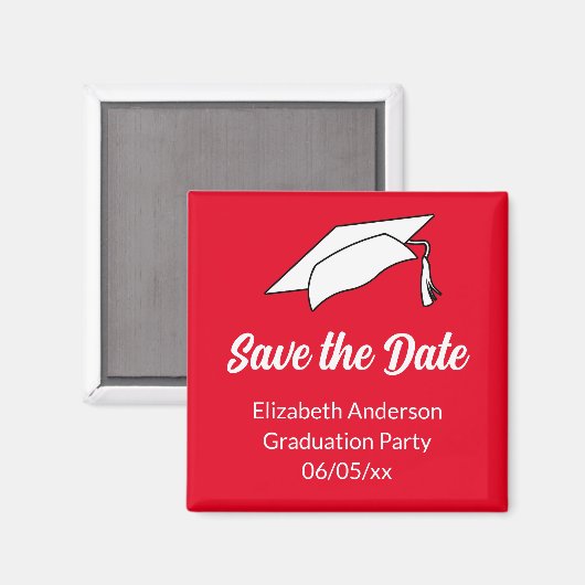 Sla de datum op Rood en Wit Afstudeerfeest Magneet (Voorkant / Achterkant)