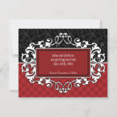 Sla de datum op rood en zwart elegant scroll aange kaart (Achterkant)