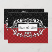 Sla de datum op rood en zwart elegant scroll aange kaart (Voorkant / Achterkant)