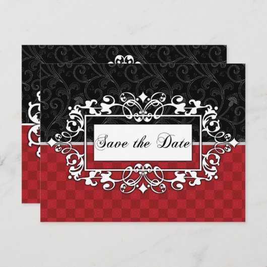 Sla de datum op Rood en Zwarte Elegante Rol Aanpas Kaart (Voorkant / Achterkant)