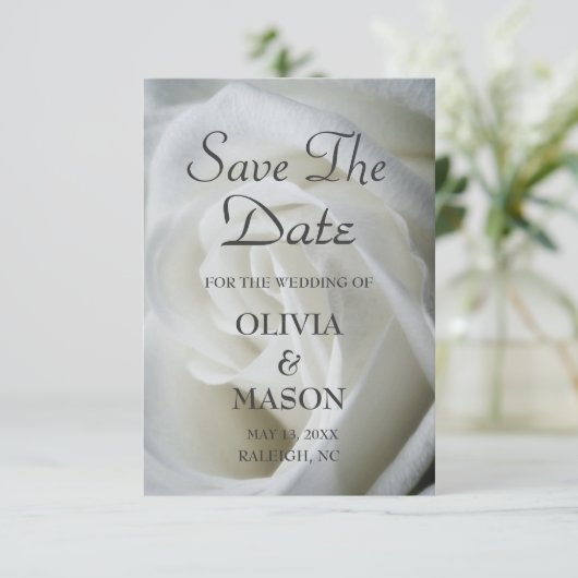 Sla de datum op - Roos Wit getextureerd Save The Date (Staand voorkant)
