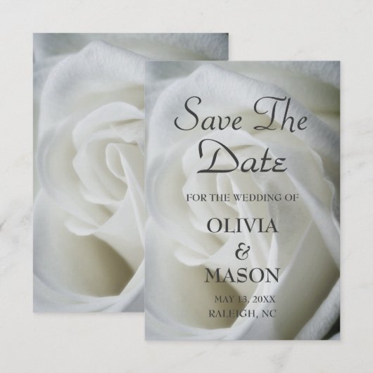 Sla de datum op - Roos Wit getextureerd Save The Date (Voorkant / Achterkant)