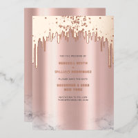 Sla de datum op Rosegold Glitter Drips Folie Kaart