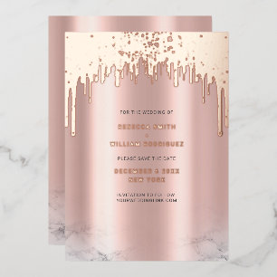 Sla de datum op Rosegold Glitter Drips Folie Kaart