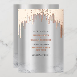 Sla de datum op Rosegold Glitter Drips Silver Folie Feestdagenkaart