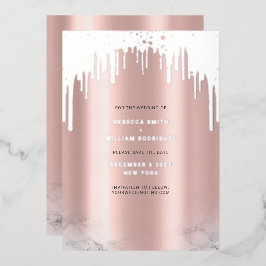 Sla de datum op Rosegold Glitter Drips Silver Folie Feestdagenkaart