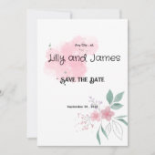 Sla de datum op Roze Bloem Huwelijksuitnodigingen Kaart (Voorkant)