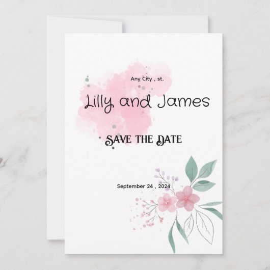 Sla de datum op Roze Bloem Huwelijksuitnodigingen Kaart (Voorkant)