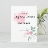 Sla de datum op Roze Bloem Huwelijksuitnodigingen Kaart (Staand voorkant)