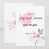 Sla de datum op Roze Bloem Huwelijksuitnodigingen Kaart (Voorkant / Achterkant)