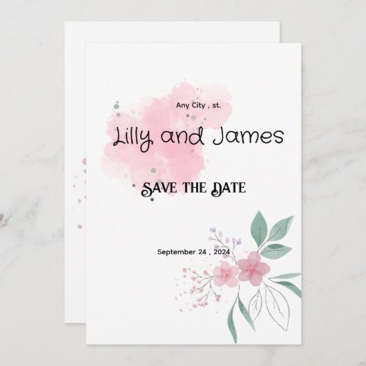 Sla de datum op Roze Bloem Huwelijksuitnodigingen Kaart (Voorkant / Achterkant)