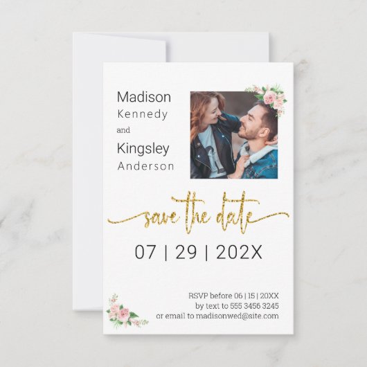 Sla de datum op Roze Bloemenlente Foto Save The Date (Voorkant)