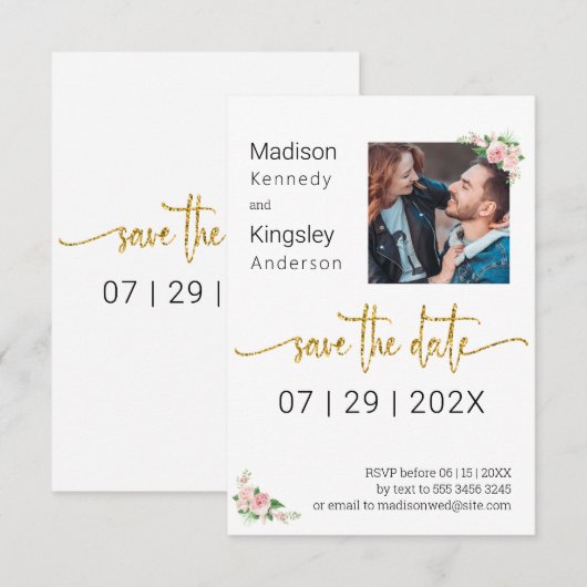 Sla de datum op Roze Bloemenlente Foto Save The Date (Voorkant / Achterkant)