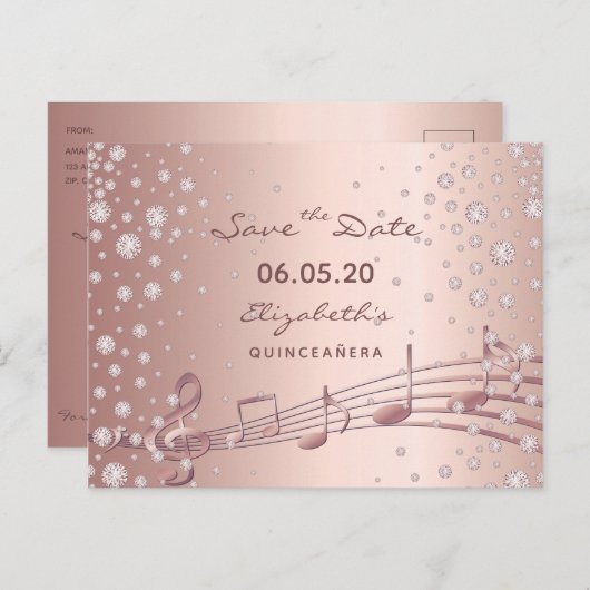 Sla de datum op roze goud glam Quinceañera feestje Briefkaart (Voorkant / Achterkant)
