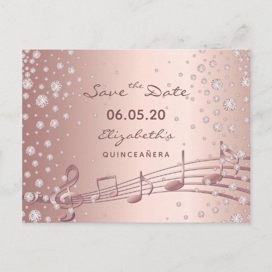 Sla de datum op roze goud glam Quinceañera feestje Briefkaart (Voorkant)