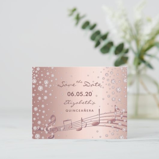 Sla de datum op roze goud glam Quinceañera feestje Briefkaart (Staand voorkant)