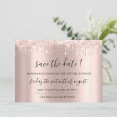 Sla de datum op Roze Goud Glitter Druppels Bruilof Save The Date (Staand voorkant)