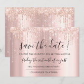 Sla de datum op Roze Goud Glitter Druppels Confett Save The Date (Voorkant / Achterkant)