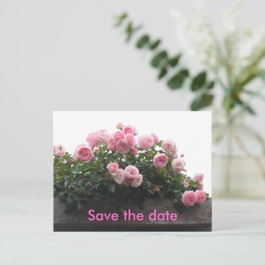 Sla de datum op - roze rozen aankondigingskaart (Staand voorkant)