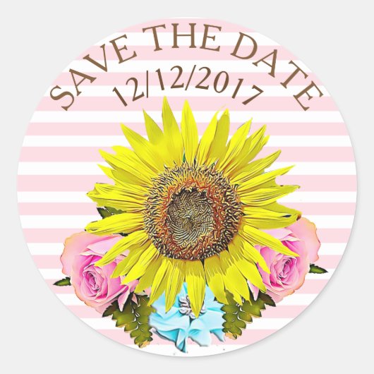 Sla de datum op Roze Streep Zonnebloem Stickers (Voorkant)