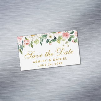 Sla de datum op Roze Wit Bloemen Mini Magneet