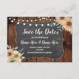 Sla de datum op Rustic Wood Zonnebloem Lichten Uit Save The Date