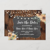 Sla de datum op Rustic Wood Zonnebloem Lichten Uit Save The Date (Voorkant / Achterkant)