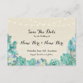 Sla de datum op rustieke succulenten Mint Lights N Save The Date